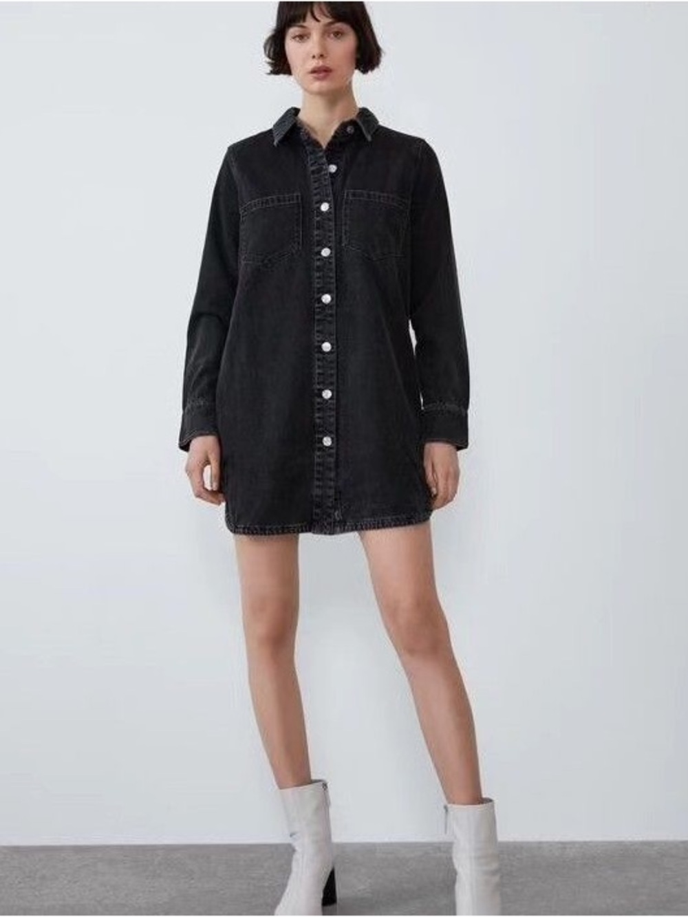 Zara Black Denim Shirt Mini Dress